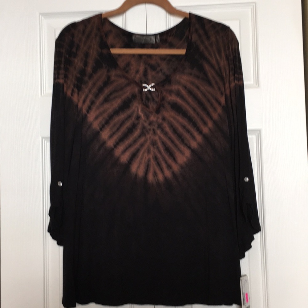 Tie dyed top in Brown & Black. IMPULSE NWT